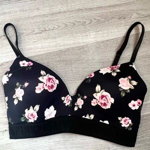 Victoria’s Secret PINK Wear Everywhere Wireless Lined Bra Roses Print Size 36C